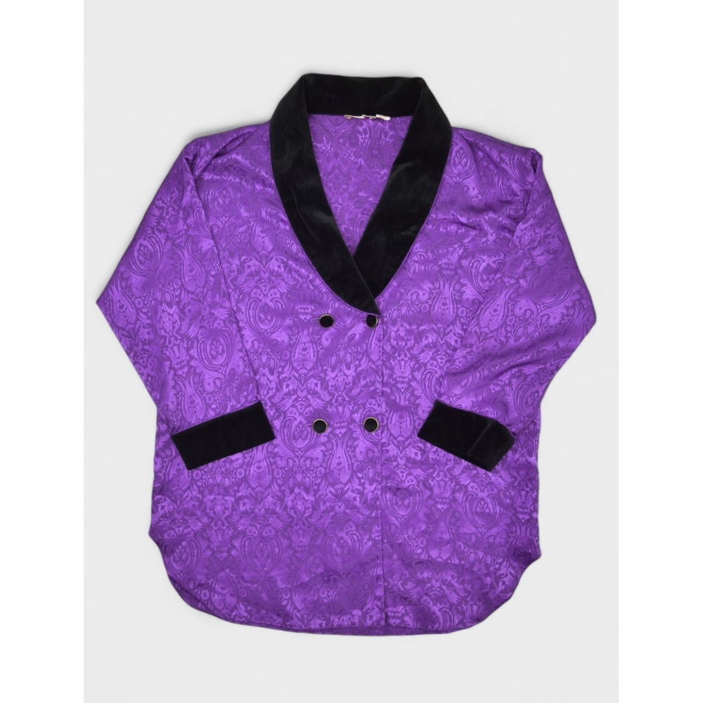 Vintage Victoria Secret Top Womens Large Purple Sleep Nightdown Velour Floral